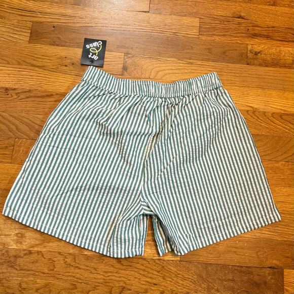 Art Class Girl XL 14 Green White Striped Pockets Faux Boxer Cotton Shorts Spring - Picture 5 of 7